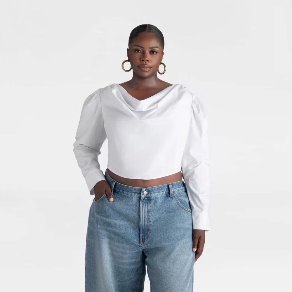 KBB by KAHLANA Women's Long Sleeve 'The Balloon Cropped Top' - White XXL